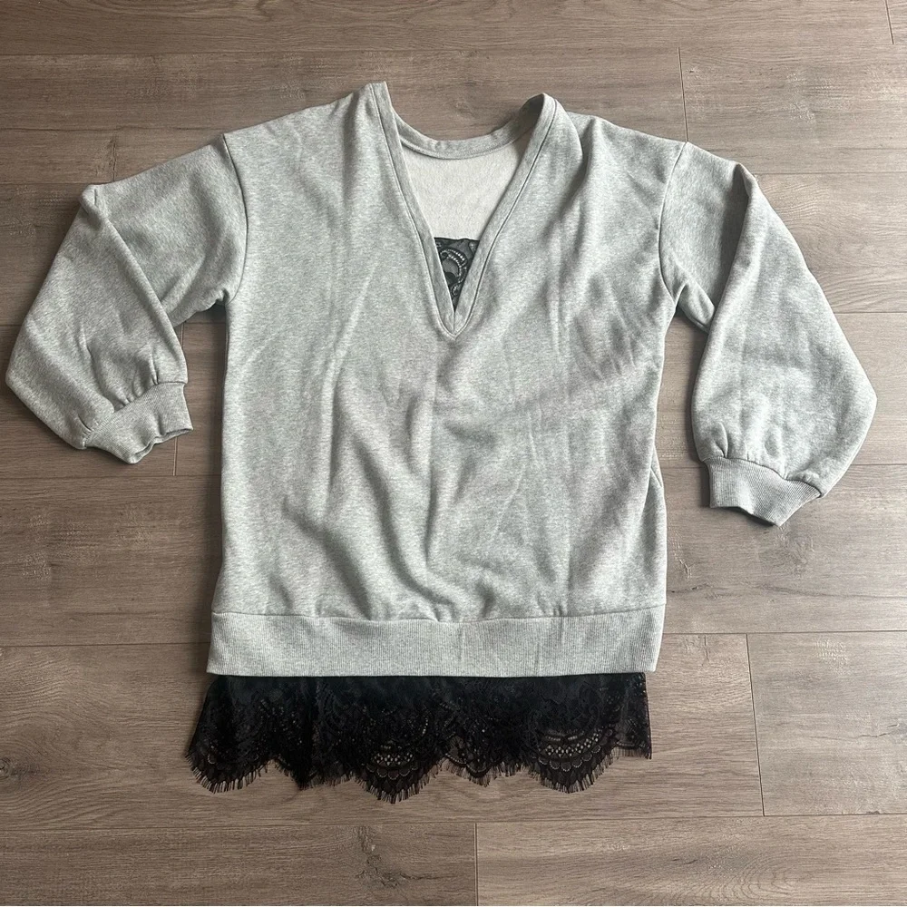 EUC Pilcro Crew Lace Pullover Sweatshirt - size medium - black and gray